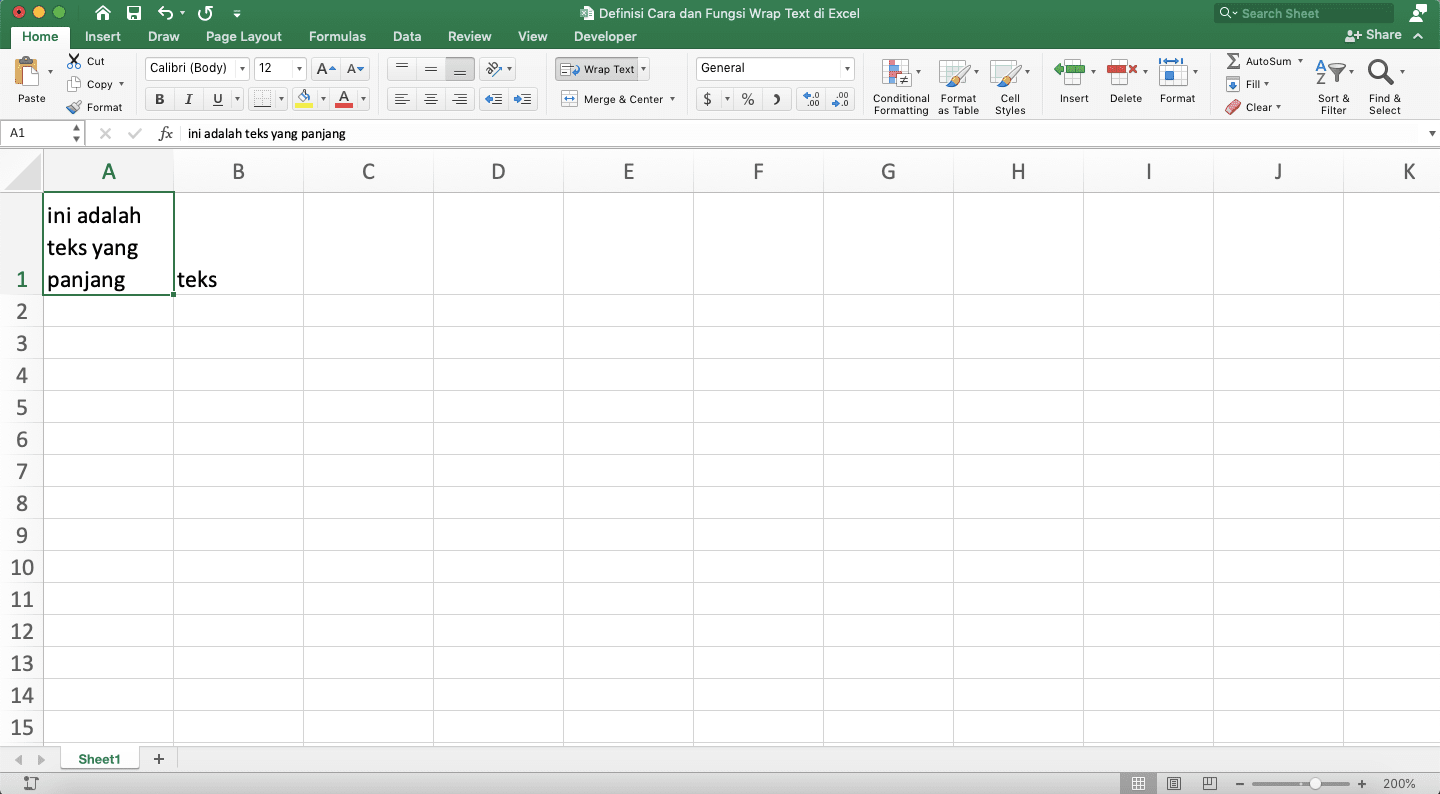 Definisi, Cara, dan Fungsi Wrap Text Pada Excel - Screenshot Langkah 2-3