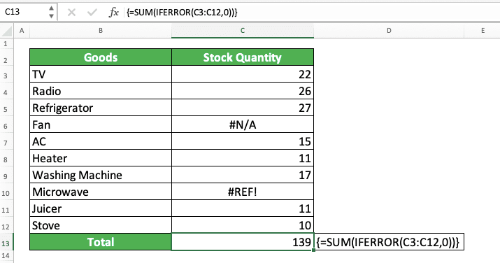 How to Sum in Excel and All Its Formulas/Functions - Screenshot of the SUM IFERROR Implementation Example in Excel