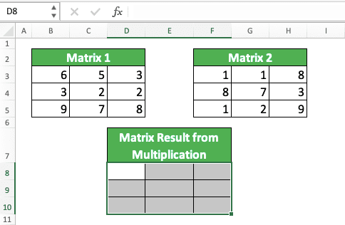 How to Do Matrix Multiplication in Excel - Screenshot of the Cell Range Highlight Example for the MMULT Result