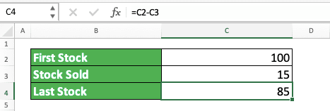 how to subtract formula in excel