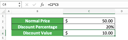 Multiplication in Excel and All Its Formulas & Functions - Screenshot of the Example for Percentages Multiplication in Excel