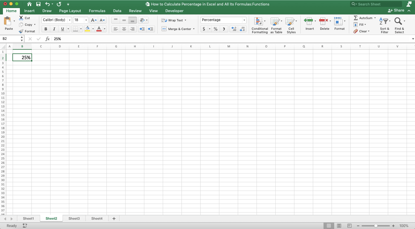 How to Calculate Percentages in Excel and All Its Formulas/Functions - Screenshot of the Decimal to Percentage Conversion Result