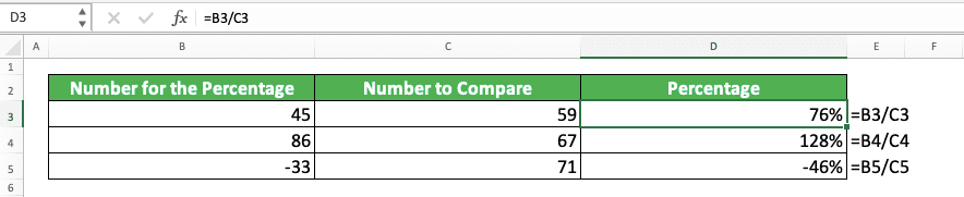How to Calculate Percentages in Excel and All Its Formulas/Functions - Screenshot of the Basic Percentage Formula Implementation Example