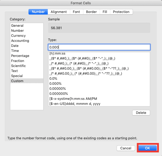 How to Round Numbers in Excel Using Various Excel Rounding Formulas/Functions - Screenshot of the OK Button Location in the Format Cells Dialog Box