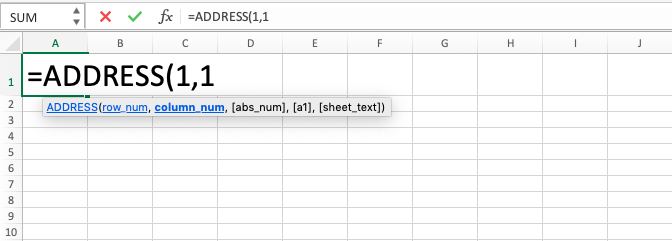 ADDRESS Function in Excel - Screenshot of Step 4
