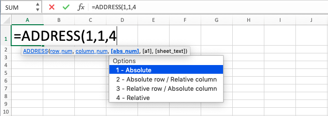 ADDRESS Function in Excel - Screenshot of Step 5