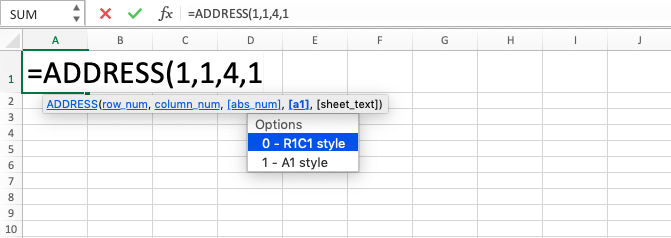 ADDRESS Function in Excel - Screenshot of Step 6