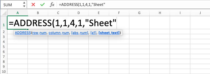 ADDRESS Function in Excel - Screenshot of Step 7