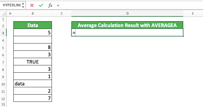 AVERAGEA Formula in Excel: Functions, Examples, and How to Use - Screenshot of Step 1
