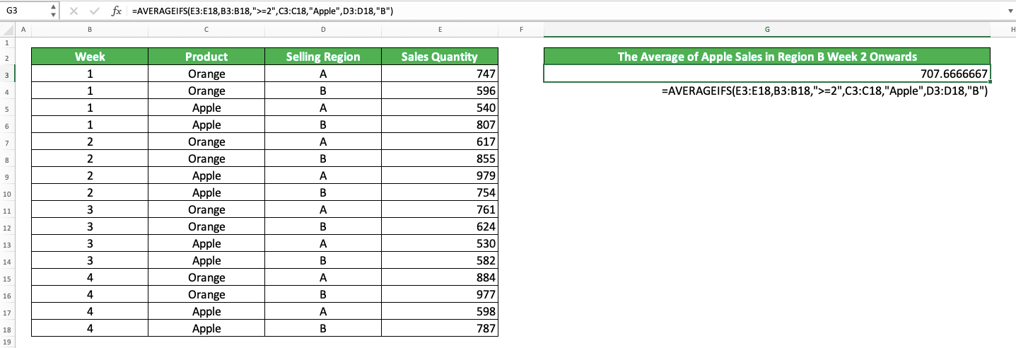 How to Use the AVERAGEIF Function in Excel: Usabilities, Examples, and Writing Steps - Screenshot of the AVERAGEIFS Implementation Example