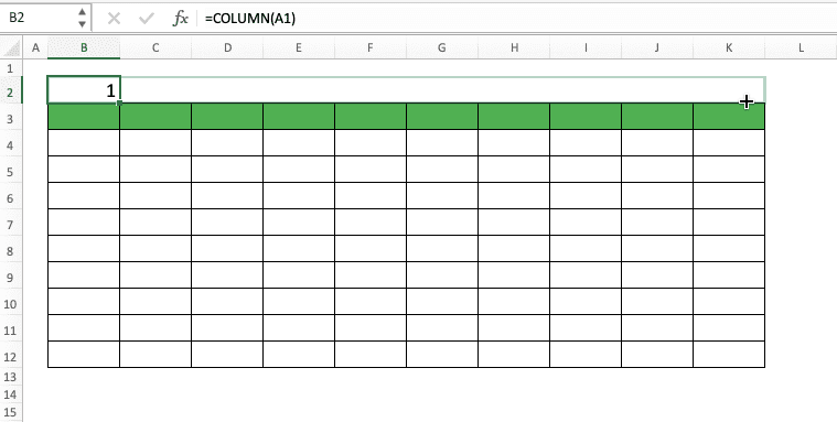 How to Use the COLUMN Formula in Excel: Functions, Examples, and Writing Steps - Screenshot of the Autofill Implementation Example to Copy a COLUMN Formula Writing