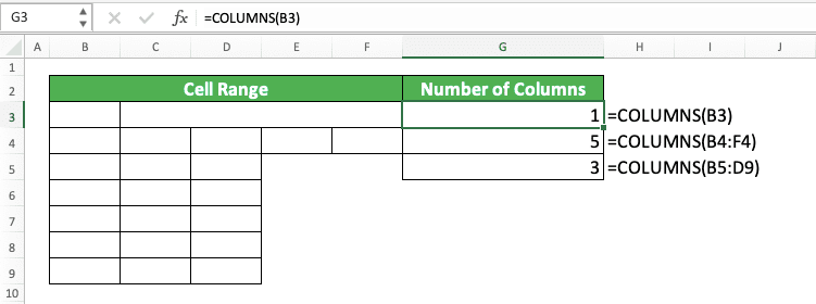 How to Use the COLUMNS Formula in Excel: Usabilities, Examples, and Writing Steps - Screenshot of the COLUMNS Implementation Example