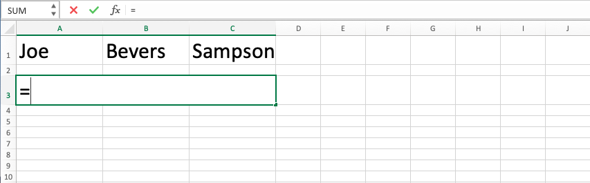 CONCATENATE Function in Excel - Screenshot of Step 1