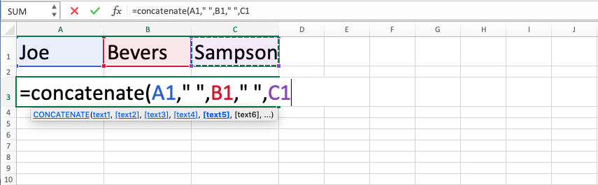 Concatenate excel не видит