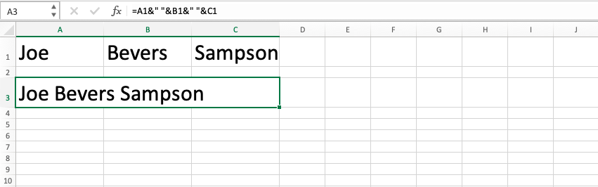 CONCATENATE Function in Excel - Screenshot of Additional Notes 2-2