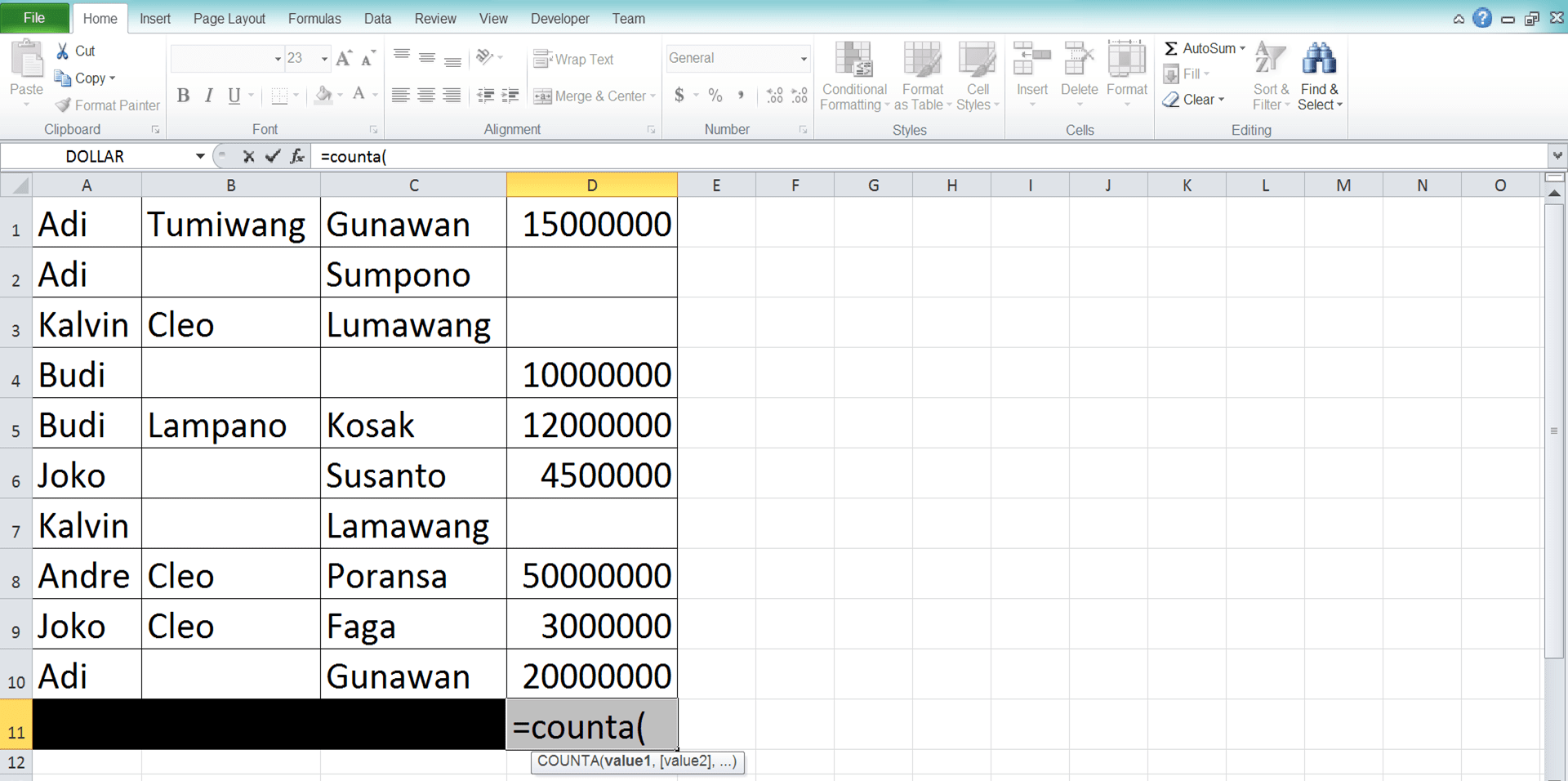 COUNTA Excel Formula: Functions, Examples, and How to Use - Screenshot of Step 2