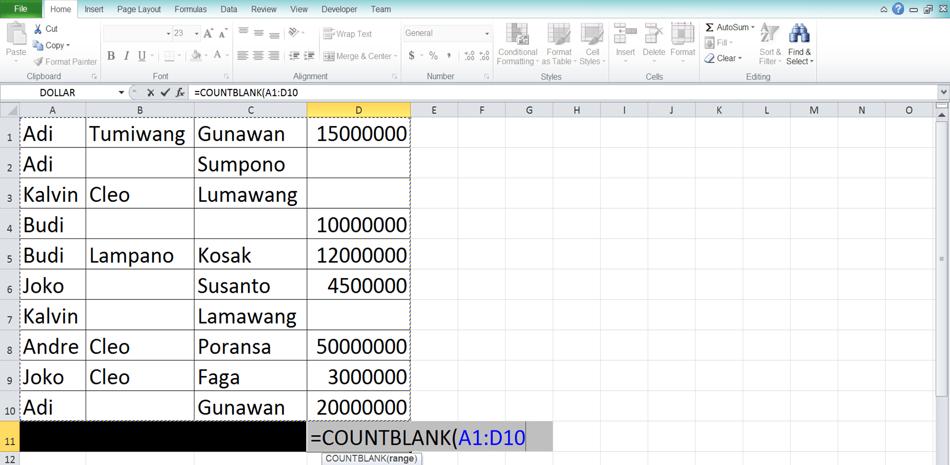 How to Use the COUNTBLANK Function in Excel: Usabilities, Examples, and Its Writing Steps - Screenshot of Step 3