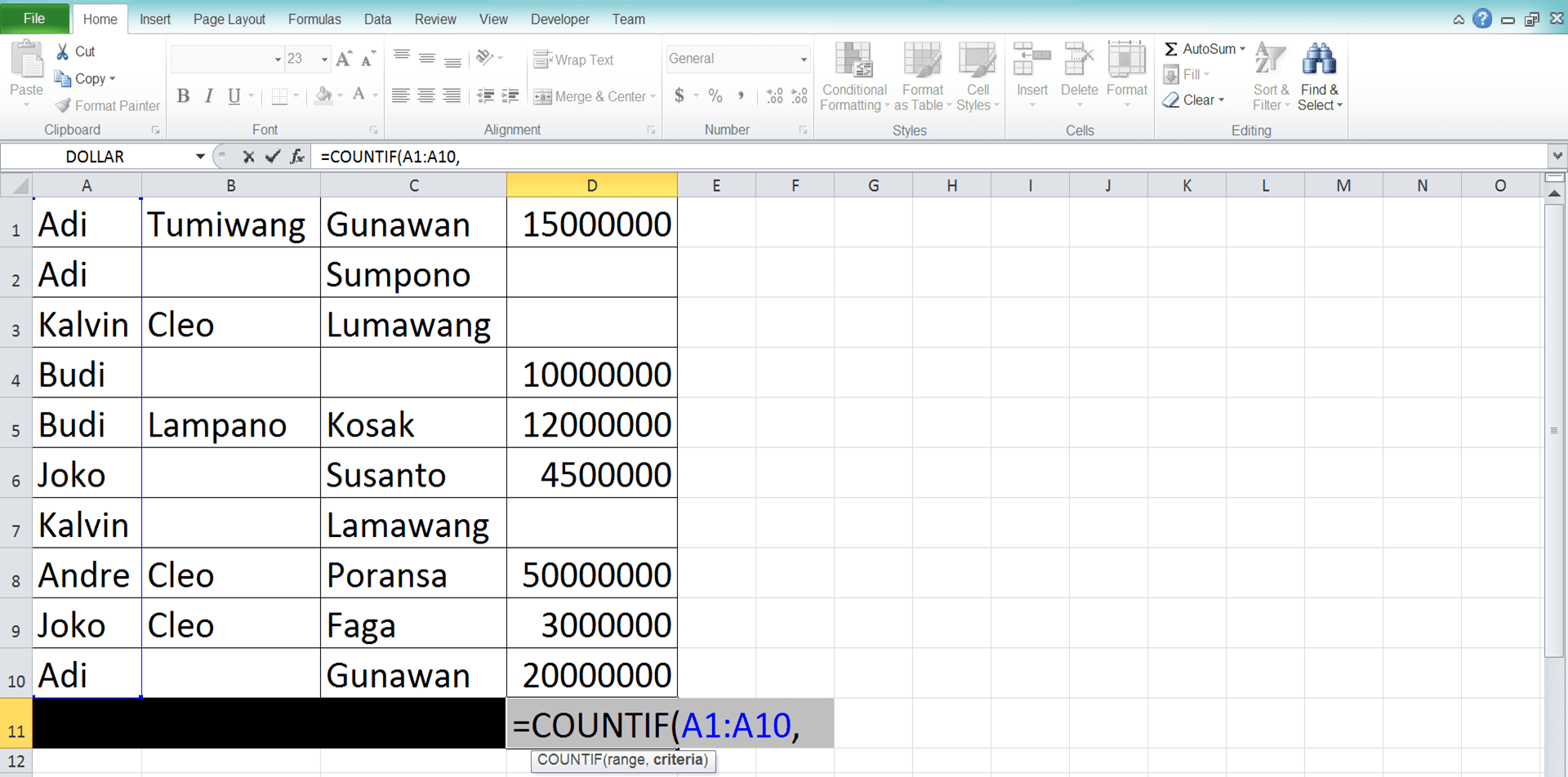 How to Use COUNTIF Formula/Function in Excel - Screenshot of Step 3