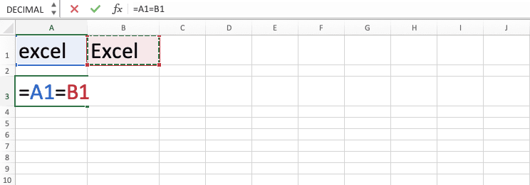 How to Use the EXACT Function in Excel: Usabilities, Examples, and Its Writing Steps - Screenshot of the Formula Writing Example of Data Comparison Using an Equal Symbol