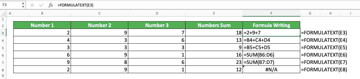 How to Use the FORMULATEXT Formula in Excel: Functions, Examples, and Writing Steps - Screenshot of the FORMULATEXT Implementation Example
