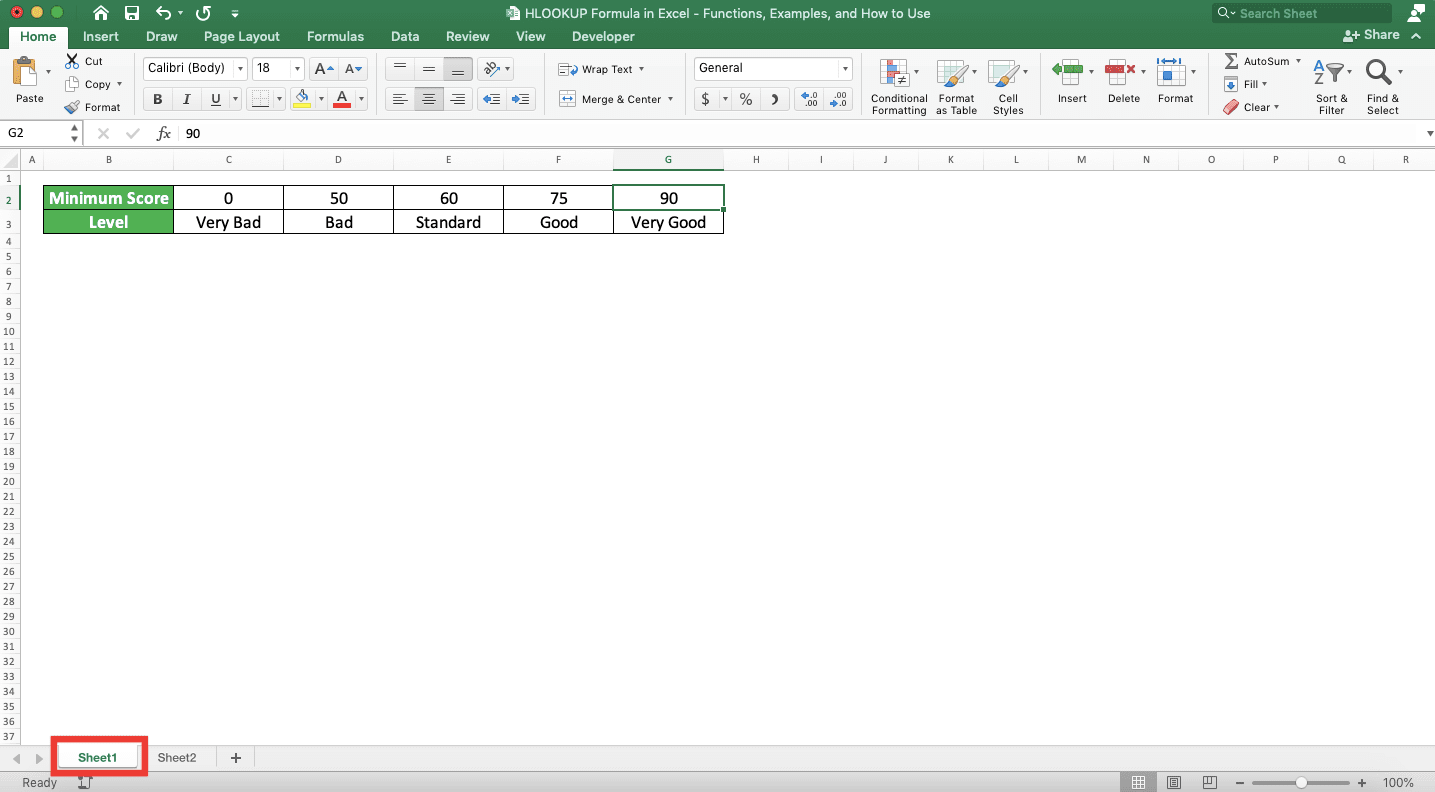 HLOOKUP Formula in Excel: Functions, Examples, and How to Use - Screenshot of the HLOOKUP Reference Table for the HLOOKUP from Another Sheet Implementation Example in Excel