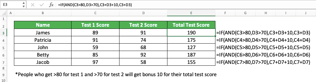 How to Combine IF AND Formulas in Excel - Screenshot of the IF AND then Calculate Implementation Example