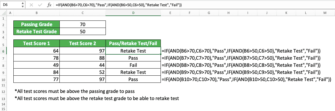 How to Combine IF AND Formulas in Excel - Screenshot of the Nested IF AND Implementation Example