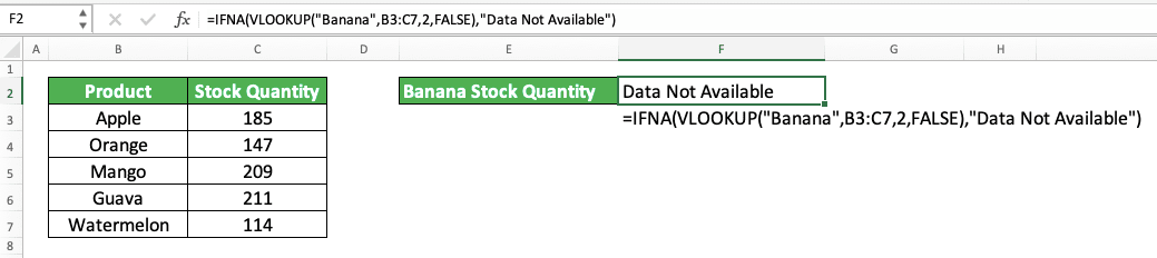 How to Use Excel IFNA Function: Usabilities, Examples, and Writing Steps - Screenshot of the IFNA and VLOOKUP Combination Implementation Example
