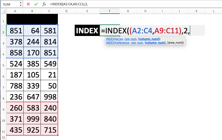 INDEX Function in Excel - Screenshot of Step 2-5