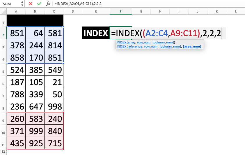 INDEX Function in Excel - Screenshot of Step 2-7