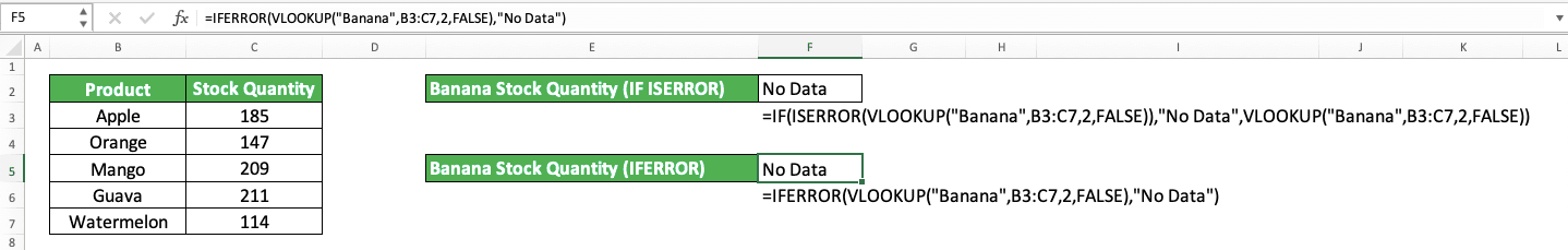 How to Use the ISERROR Formula in Excel: Functions, Examples, and Writing Steps - Screenshot of the IFERROR Implementation Example and Its Comparison with IF ISERROR