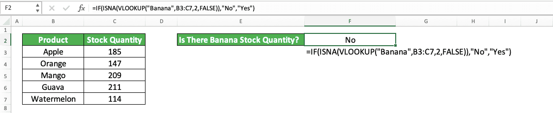 How to Use ISNA Excel Formula: Functions, Examples and Writing Steps - Screenshot of the IF, ISNA, and VLOOKUP Combination Implementation Example