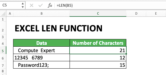 How to Use Excel LEN Function/Formula: Usability, Example, and Writing Steps - Screenshot of Before Using TRIM on LEN