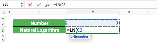 How to Use the LN Function in Excel: Usabilities, Examples, and Writing Steps - Screenshot of Step 3