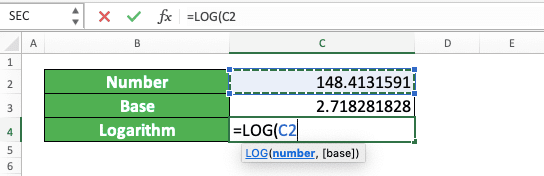 How to Use the LOG Function in Excel: Usabilities, Examples, and Writing Steps - Screenshot of Step 3