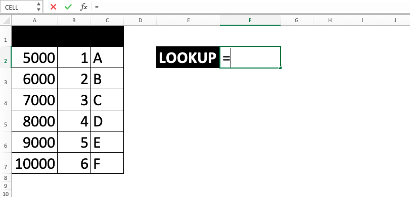LOOKUP Excel Formula - Screenshot of Step 2-1