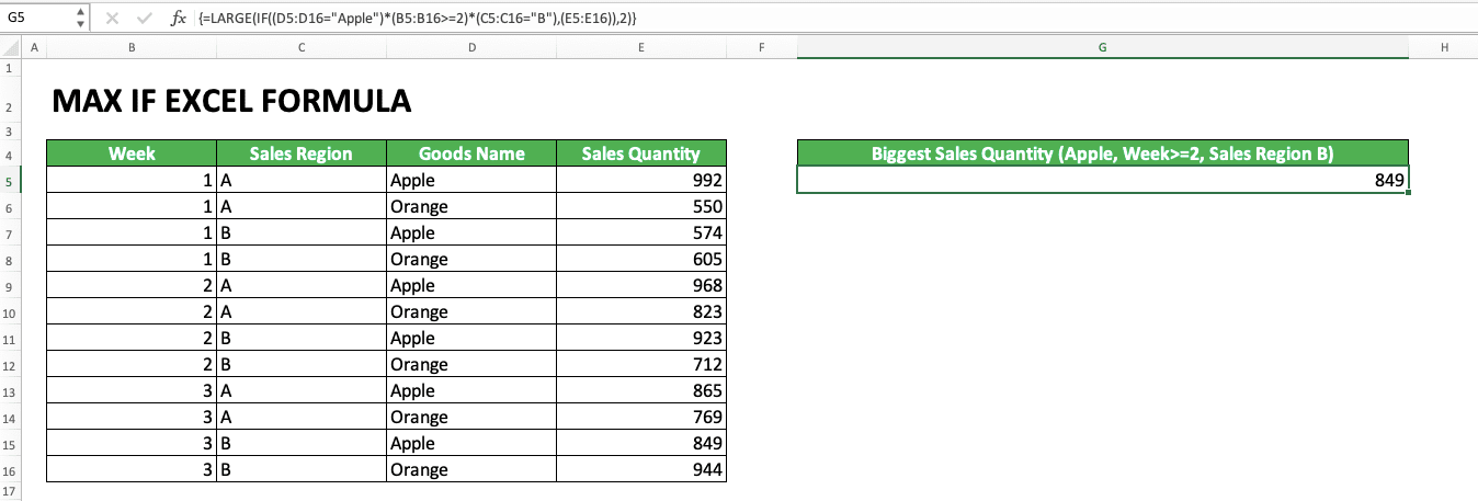 How to Use MAX IF Excel Formula: Usability, Example, and Writing Steps - Screenshot of the Result Example of LARGE IF