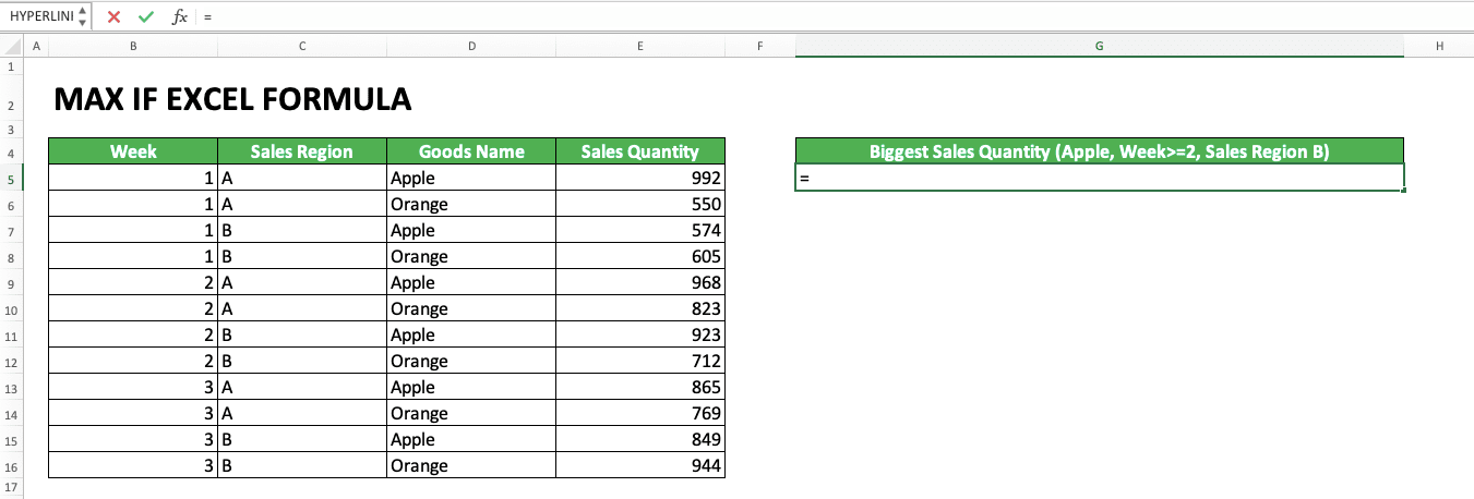 How to Use MAX IF Excel Formula: Usability, Example, and Writing Steps - Screenshot of Step 1