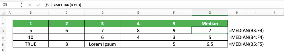 How to Use the MEDIAN Formula in Excel: Functions, Examples, and Writing Steps - Screenshot of the MEDIAN Implementation Example