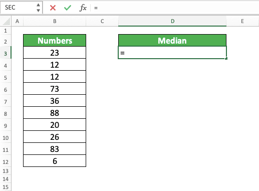 How to Use the MEDIAN Formula in Excel: Functions, Examples, and Writing Steps - Screenshot of Step 1