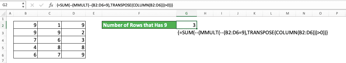 How to Use the MMULT Formula in Excel: Functions, Examples, and Writing Steps - Screenshot of the SUM, MMULT, TRANSPOSE, and COLUMN Combination Implementation Example