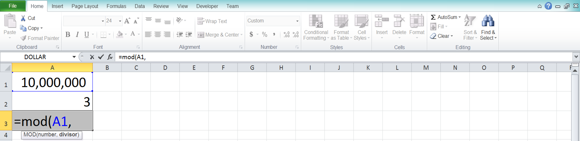 MOD Function in Excel - Screenshot of Step 3
