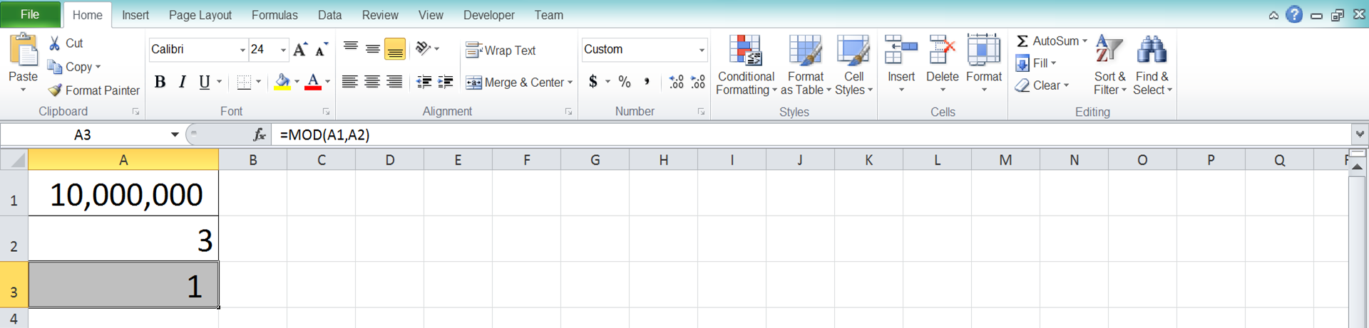 MOD Function in Excel - Screenshot of Step 7