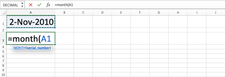 How to Use the MONTH Formula in Excel: Functions, Examples, and Writing Steps - Screenshot of Step 3