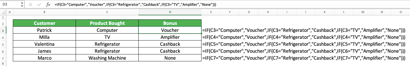 Nested/Multiple IF Statements in Excel: Function, Example, and How to Use - Screenshot of a Nested/Multiple IF Statements Implementation Example in Excel