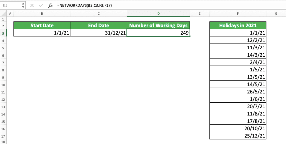 How to Use the NETWORKDAYS Function in Excel: Usabilities, Examples, and Writing Steps - Screenshot of Step 8