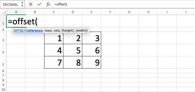 OFFSET Excel Function - Screenshot of Step 2