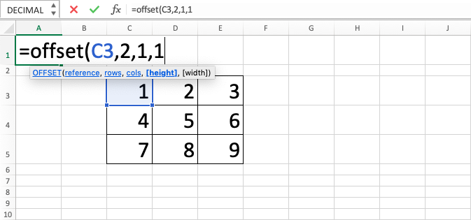 OFFSET Excel Function - Screenshot of Step 6