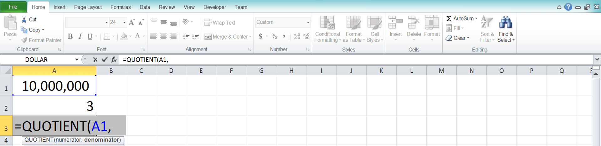 How to Use the QUOTIENT Formula in Excel: Functions, Examples, and Writing Steps - Screenshot of Step 3