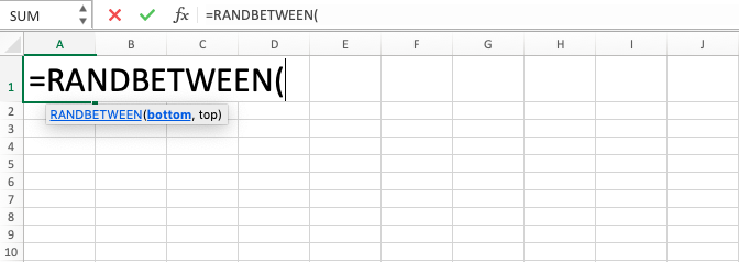 RANDBETWEEN in Excel - Screenshot of Step 2